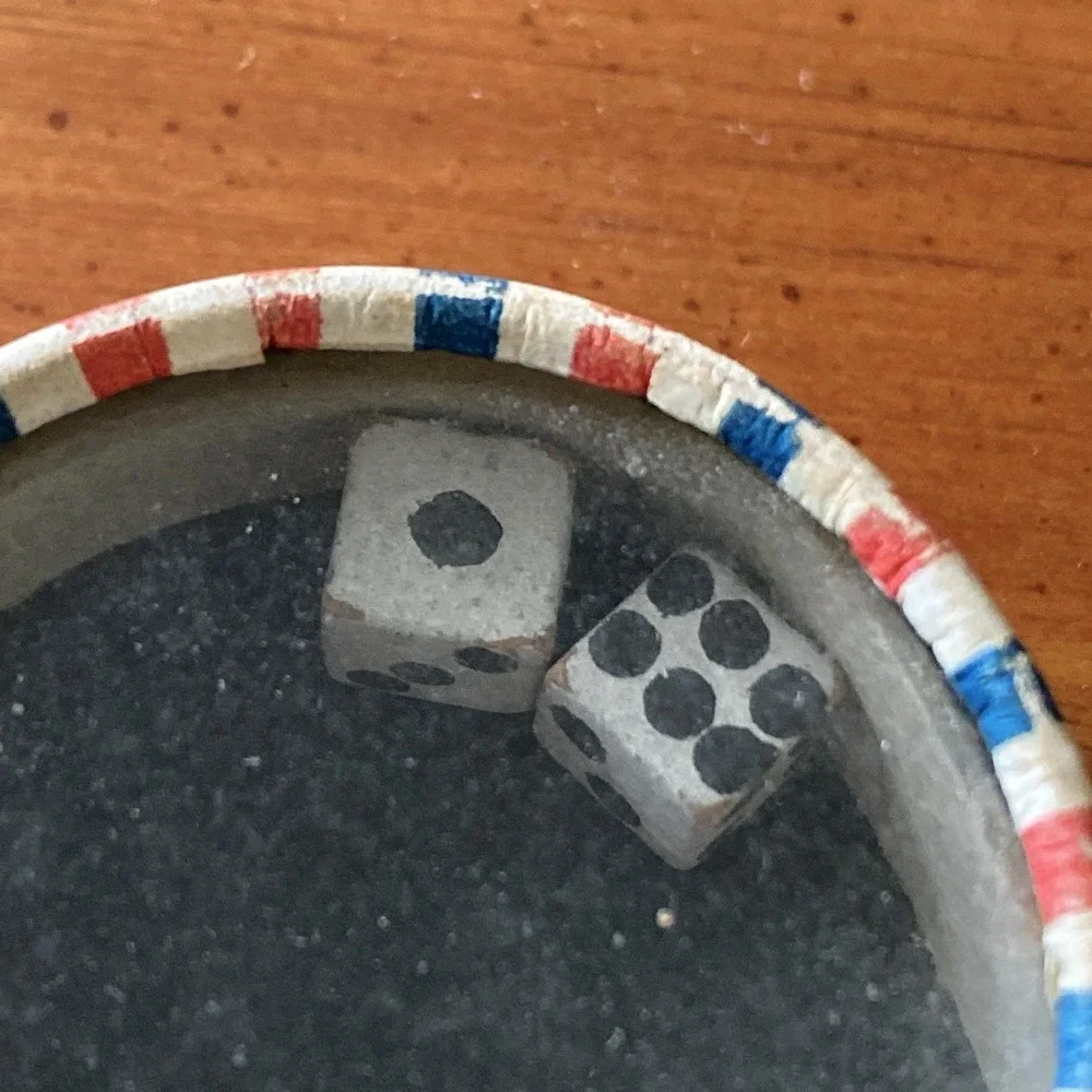 Very Old Vintage Antique Japan Paper Dexterity Dice Box Toy  Americana Primitive